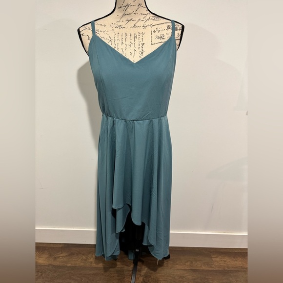 Halara Breezeful Shirred High Low Flowy Midi Dress Stone Blue Size Large NWT - Picture 12 of 12